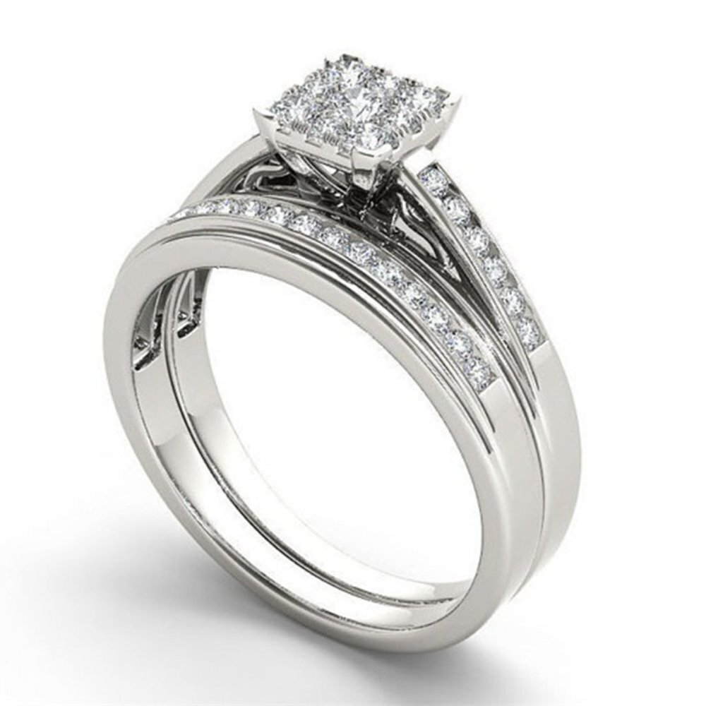 🎁 Double Layer Princess Cut Gems Square Zircon Rings for Women, EVGG1256
